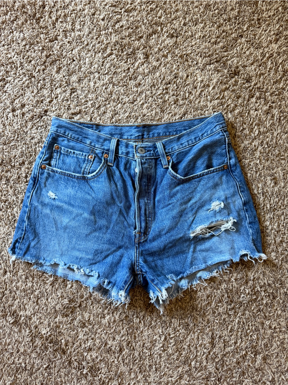 Levi's Blue Distressed Denim Cutoff Shorts